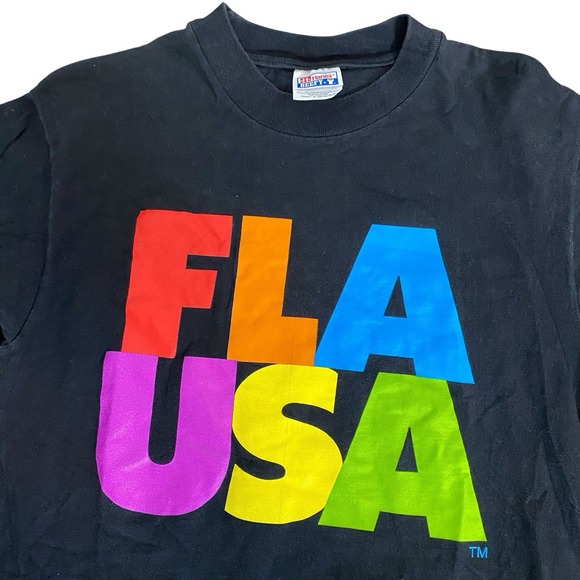 Vintage FLA‎ USA Pensacola Beach Graphic T-Shirt Black Medium Hanes Beefy - Picture 1 of 4
